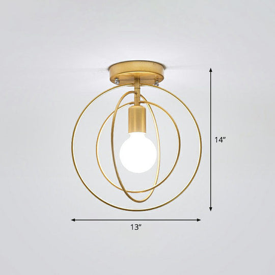 Retro Style Geometric Iron Semi Flush Mount Lighting for Corridor