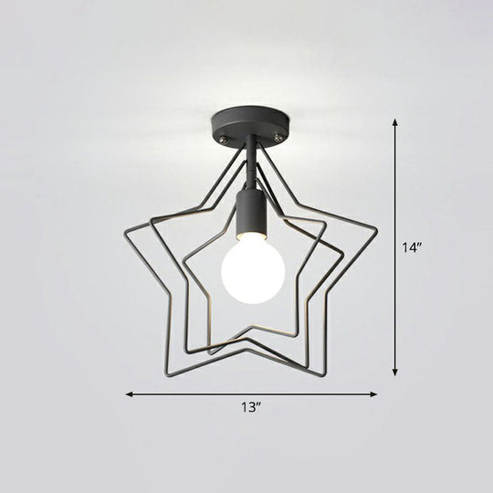 Retro Style Geometric Iron Semi Flush Mount Lighting for Corridor