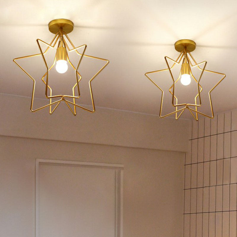 Gold Industrial Star Semi Flush Ceiling Light for Corridor