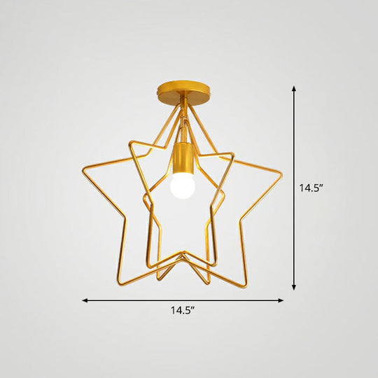 Gold Industrial Star Semi Flush Ceiling Light for Corridor