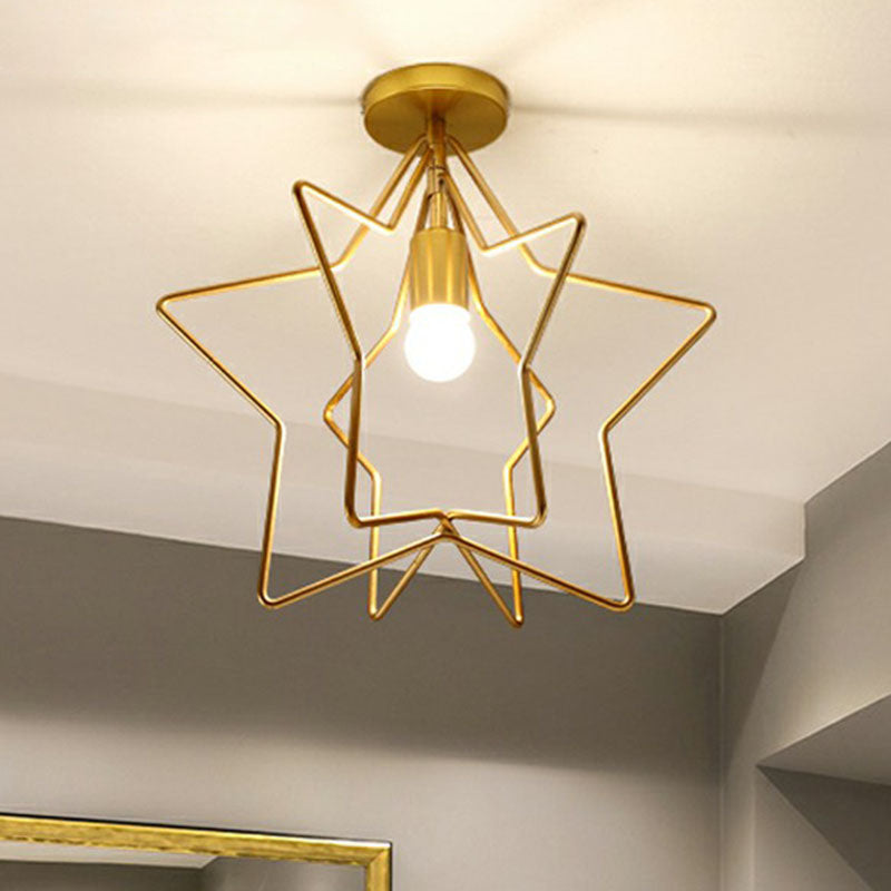 Gold Industrial Star Semi Flush Ceiling Light for Corridor