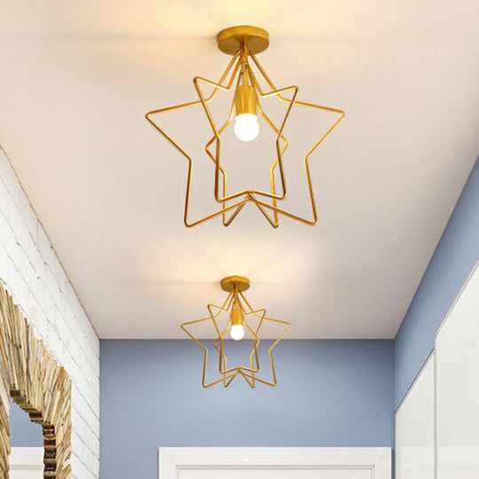 Gold Industrial Star Semi Flush Ceiling Light for Corridor