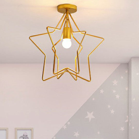 Gold Industrial Star Semi Flush Ceiling Light for Corridor