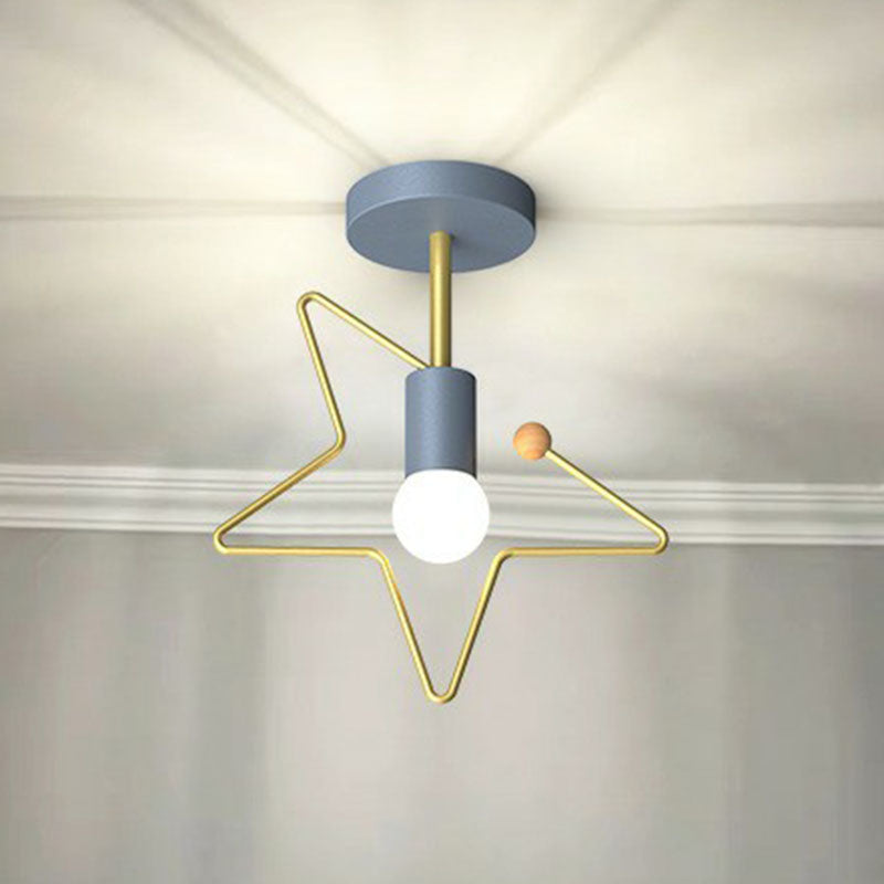 Vintage Geometric Metal Semi Flush Ceiling Light - 1-Light Corridor Flush Mount Fixture