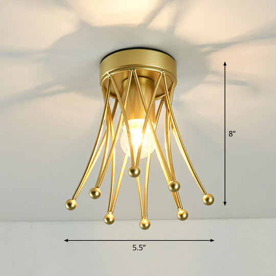 Retro Crown Iron Semi Flush Mount Lighting in Gold for Corridor