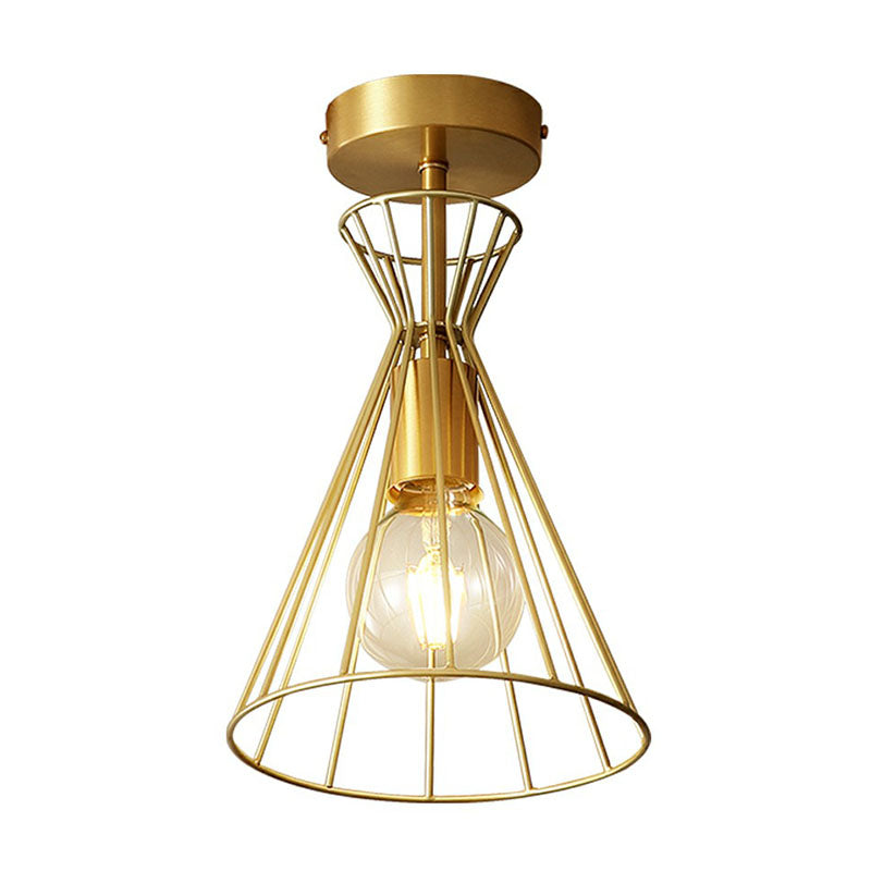 Golden Vintage Hourglass Semi-Flush Ceiling Light with Single Bulb