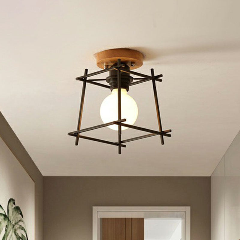 Iron Geometric Semi-Flushmount Ceiling Light for Entryways