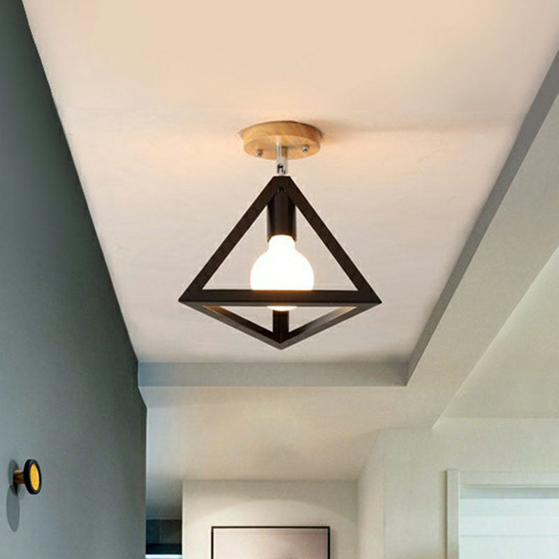 Iron Geometric Semi-Flushmount Ceiling Light for Entryways