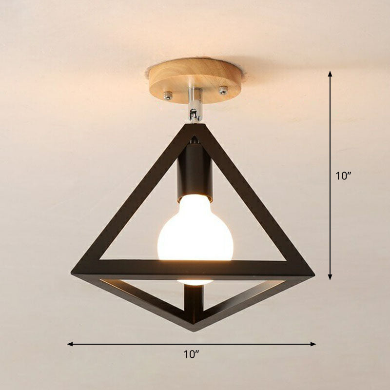 Iron Geometric Semi-Flushmount Ceiling Light for Entryways