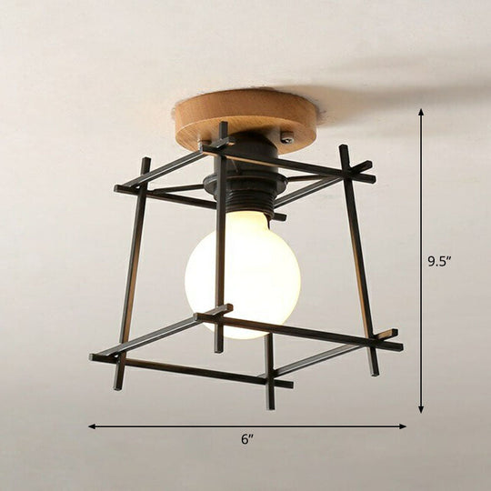 Iron Geometric Semi-Flushmount Ceiling Light for Entryways