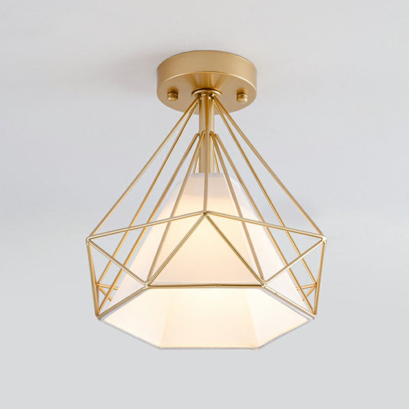 Sleek Iron Diamond Cage Semi Flush Ceiling Light Fixture – Ideal for Corridors and Simplicity-Loving Spaces