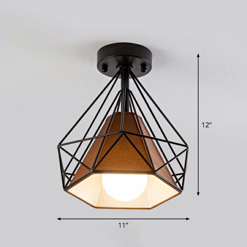 Sleek Iron Diamond Cage Semi Flush Ceiling Light Fixture Ideal For Corridors And Simplicity-Loving