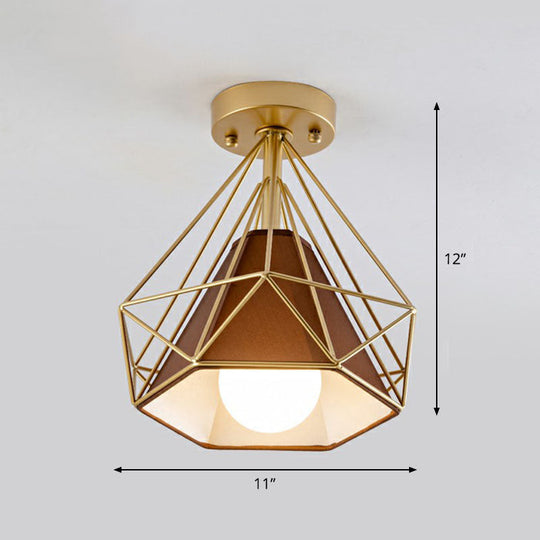 Sleek Iron Diamond Cage Semi Flush Ceiling Light Fixture – Ideal for Corridors and Simplicity-Loving Spaces