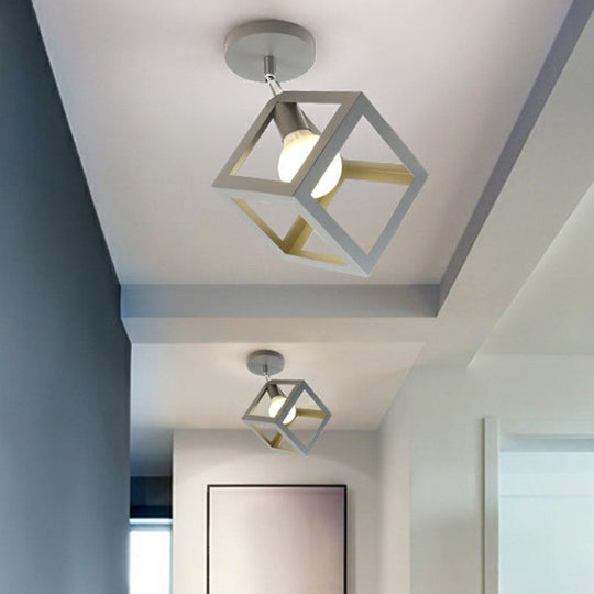 Retro Geometric Semi Flush Mount Lighting - Iron Fixture For Entryway