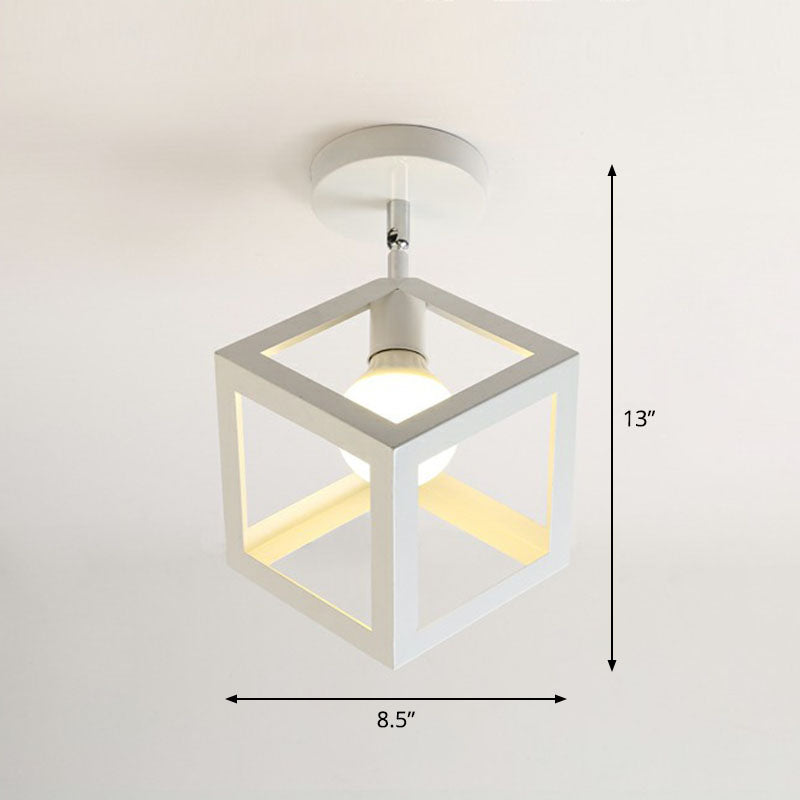 Retro Geometric Semi Flush Mount Lighting - Iron Fixture For Entryway White / Square