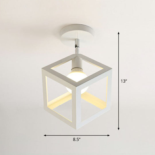 Retro Geometric Semi Flush Mount Lighting - Iron Fixture For Entryway White / Square