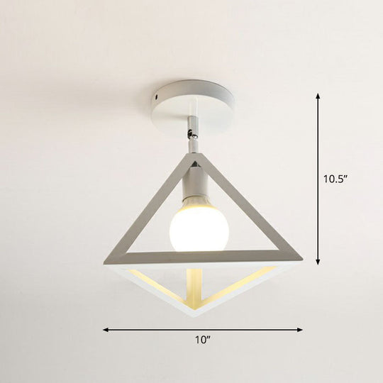 Retro Geometric Semi Flush Mount Lighting - Iron Fixture For Entryway White / Triangle