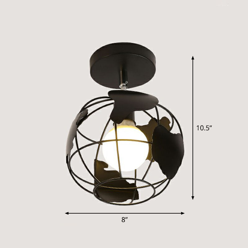 Retro Geometric Semi Flush Mount Lighting - Iron Fixture For Entryway Black / Globe