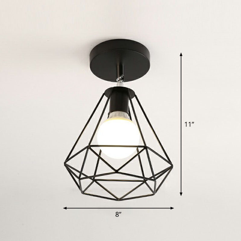 Retro Geometric Semi Flush Mount Lighting - Iron Flush Mount Fixture for Entryway