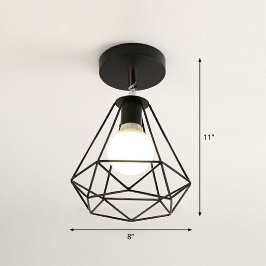 Retro Geometric Semi Flush Mount Lighting - Iron Fixture For Entryway Black / Diamond