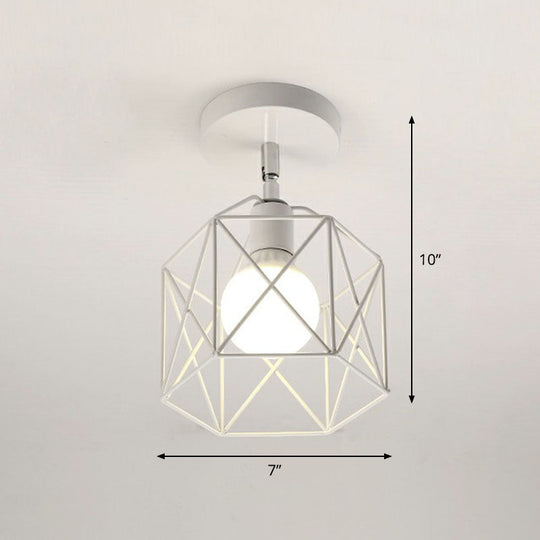 Retro Geometric Semi Flush Mount Lighting - Iron Fixture For Entryway White / Hexagon