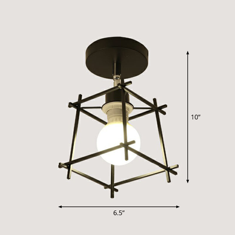 Retro Geometric Semi Flush Mount Lighting - Iron Fixture For Entryway Black / Square Plate