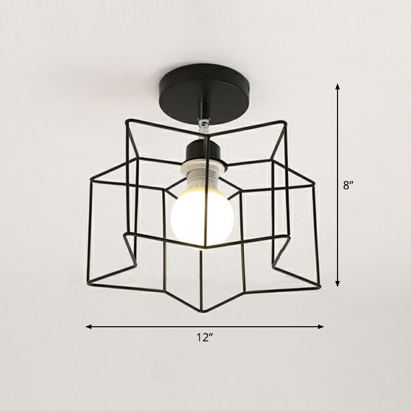 Retro Geometric Semi Flush Mount Lighting - Iron Fixture For Entryway Black / Star