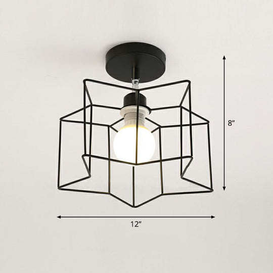 Retro Geometric Semi Flush Mount Lighting - Iron Fixture For Entryway Black / Star