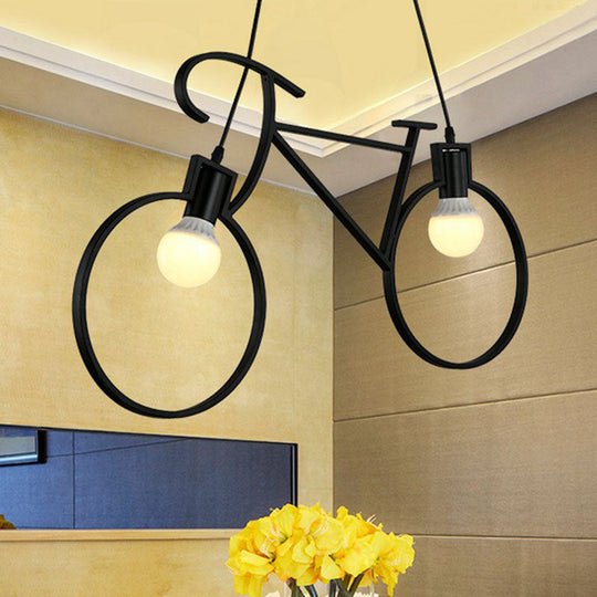 Vintage Black Bicycle Iron Chandelier Light - 2 Heads - Restaurant Pendant Fixture