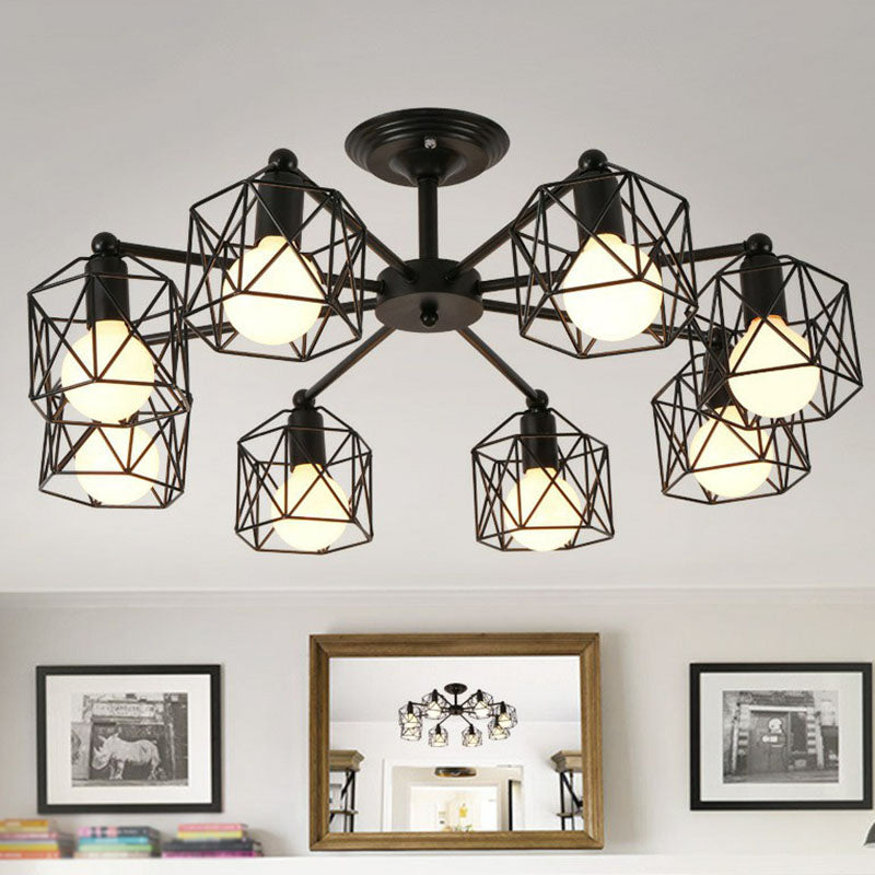 Simplistic Black Iron Hexagonal Cage Suspension Light - Ideal For Clothes Shops 8 /