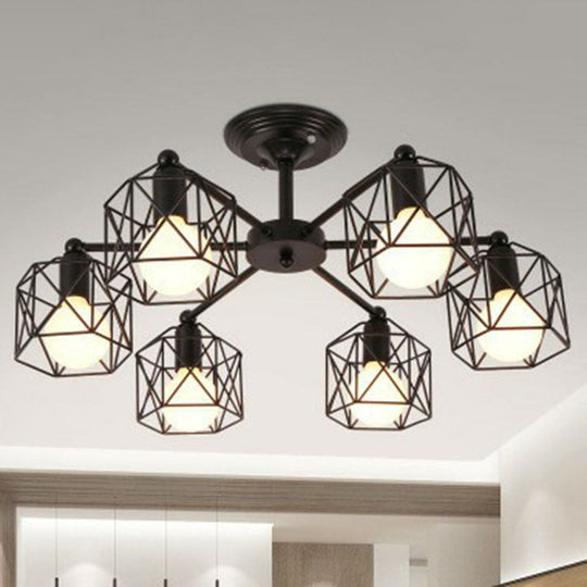 Black Hexagonal Cage Pendant Light for Clothes Shops