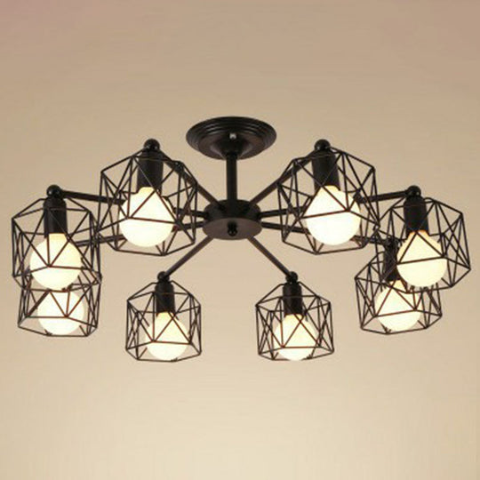 Black Hexagonal Cage Pendant Light for Clothes Shops