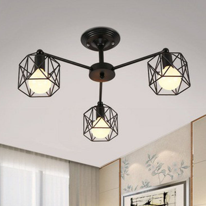 Simplistic Black Iron Hexagonal Cage Suspension Light - Ideal For Clothes Shops 3 /