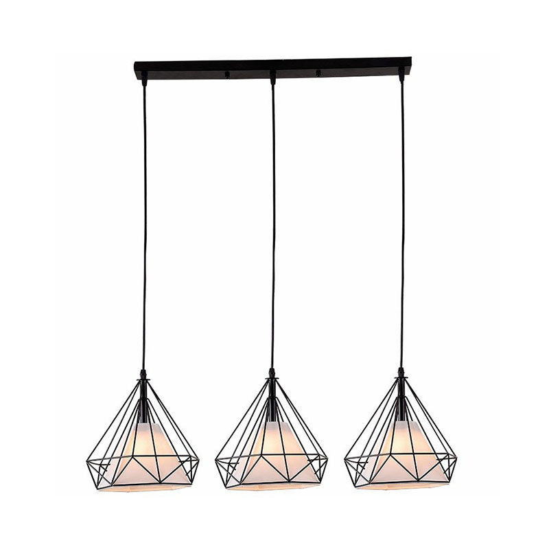 Industrial Diamond Cage Multi-Light Pendant - 3 Heads Iron Hanging Lighting For Dining Room