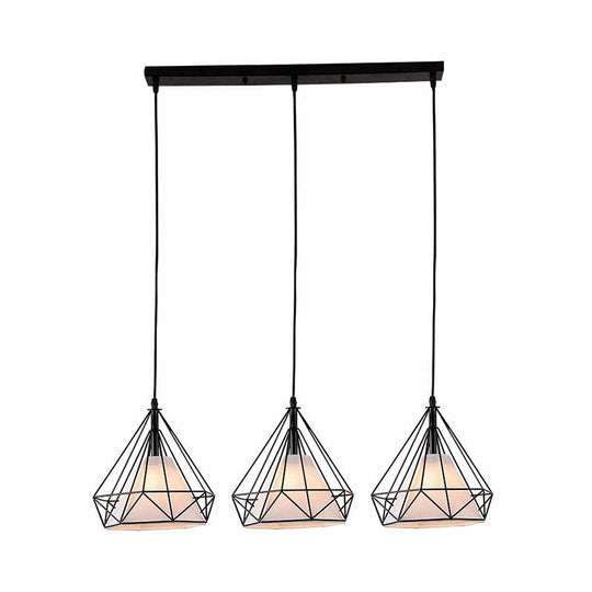 Industrial Diamond Cage Multi-Light Pendant - 3 Heads Iron Hanging Lighting For Dining Room