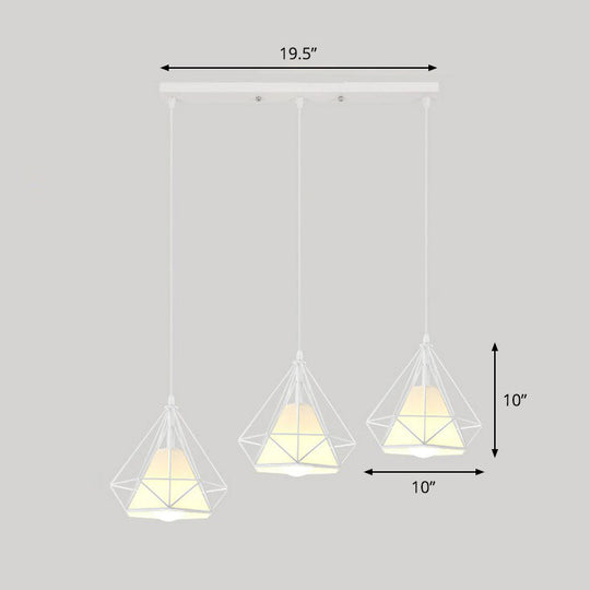 Simplicity Diamond Frame Iron Ceiling Light With 3 Multi Bulbs For Restaurant White / Linear