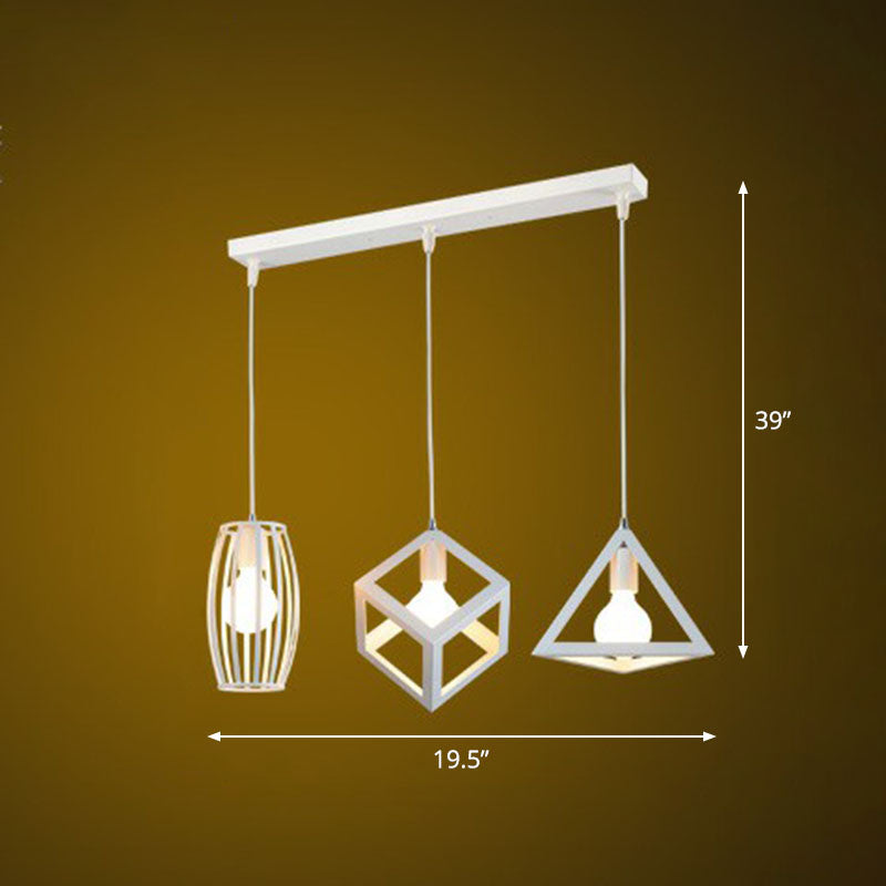 Retro Pendant Ceiling Light with Iron Frame - 3 Bulbs - Multi Lamp Pendant Ideal for Restaurants