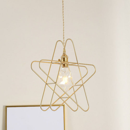 Gold Retro Star Frame Iron Pendant Light For Restaurants