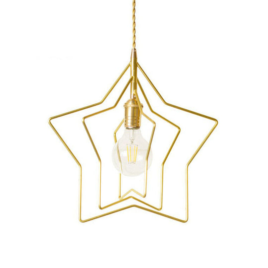 Gold Retro Star Frame Iron Pendant Light For Restaurants /