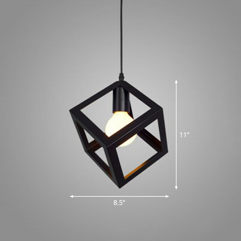 Sleek Black Iron Pendant Light - Geometric Cage Design With 1-Bulb For Corridors / Square