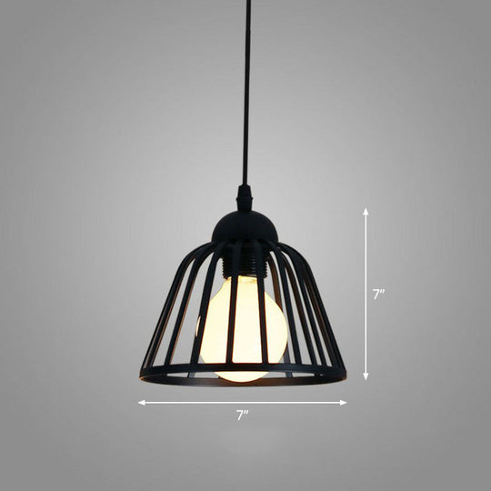 Sleek Black Iron Pendant Light - Geometric Cage Design With 1-Bulb For Corridors / Semicircle