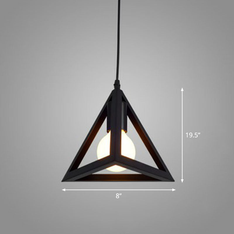 Sleek Black Iron Pendant Light - Geometric Cage Design With 1-Bulb For Corridors / Triangle