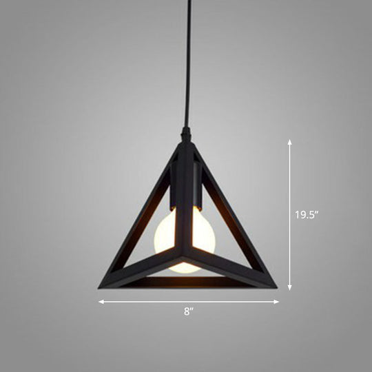 Sleek Black Iron Pendant Light - Geometric Cage Design With 1-Bulb For Corridors / Triangle