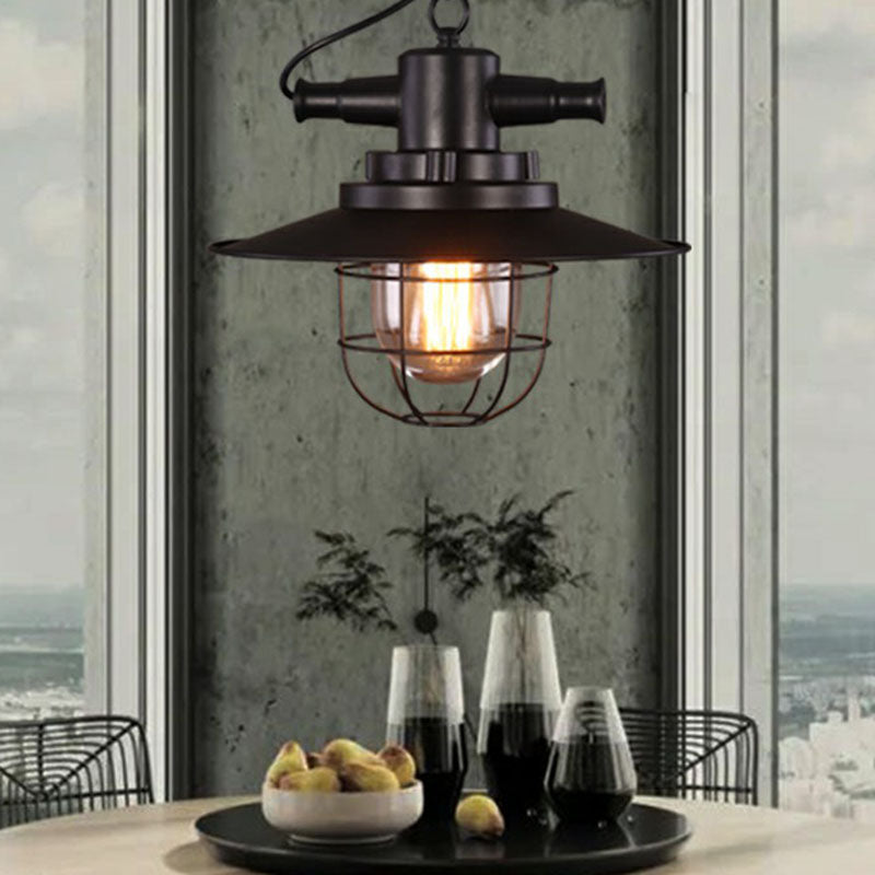 Antique Black Iron Pendant Light - 1-Light Restaurant Hanging Fixture