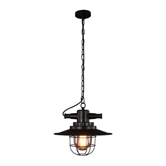 Antique Black Iron Pendant Light - 1-Light Restaurant Hanging Fixture