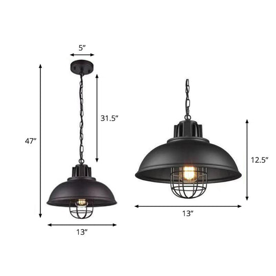 Retro-Style Black Metal Pendant Ceiling Light with Pot Cover Design