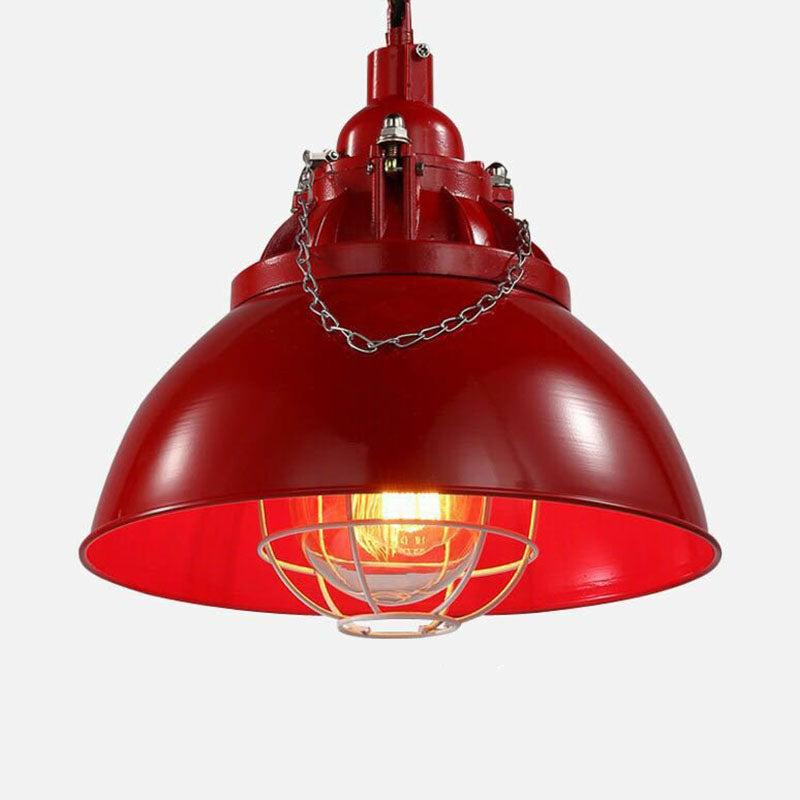 Single Iron Hanging Pendant Light With Antique Conical Shade - Ideal For Restaurants Red