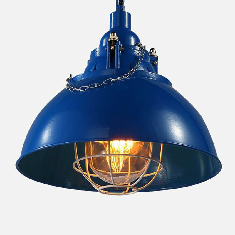 Single Iron Hanging Pendant Light With Antique Conical Shade - Ideal For Restaurants Blue