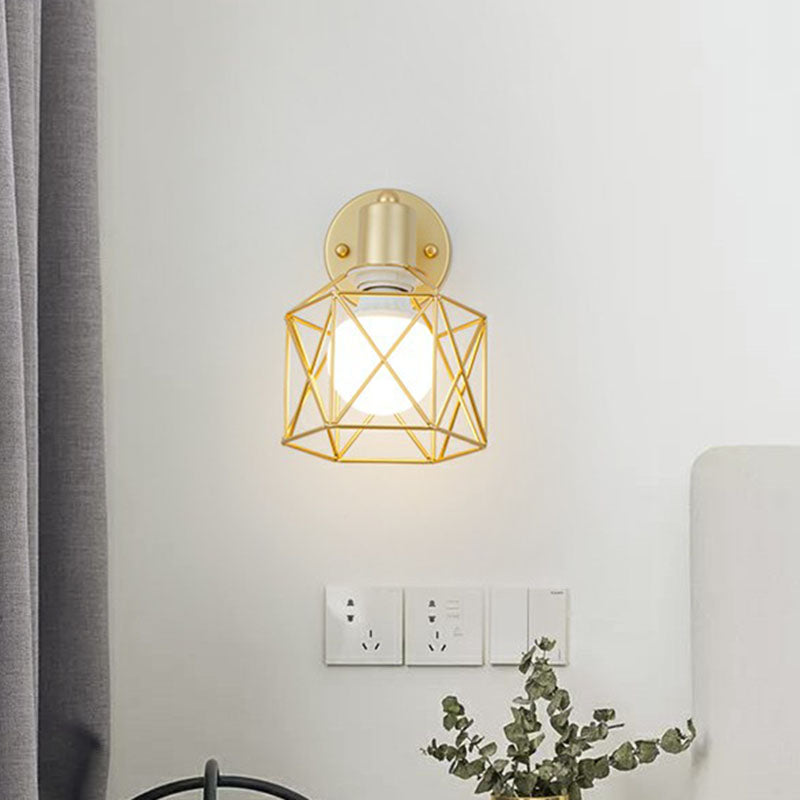 Rotatable Antique Gold Hexagonal Wall Mount Light Fixture