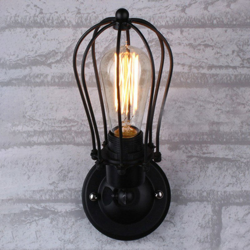 Vintage Grapefruit Cage Wall Light - Single-Bulb Iron Lamp Black